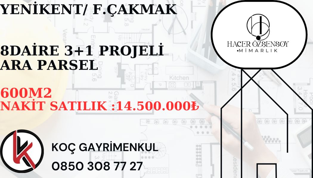 YENİKENT FEVZİÇAKMAK MAHALLESİ ORTAPINAR TOKİ CİVARI 600 M2 3+1 PROJELİ 8 DAİRELİK YER